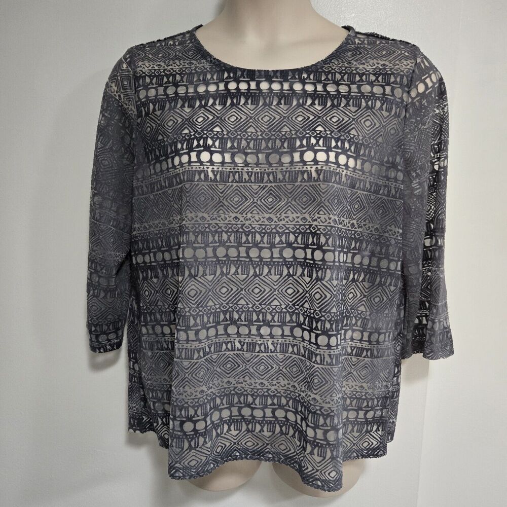 Easywear by Chico's Size 3 (XL) Gray Semi-Sheer Monochromatic Top